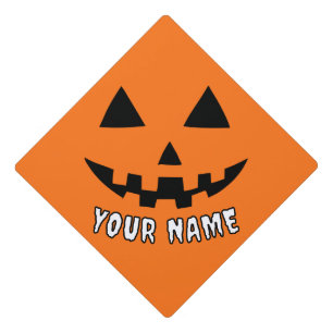 Personalized Orange Pumpkin Halloween Your Name Graduation Cap Topper