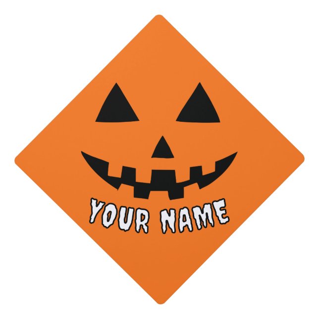 Personalized Orange Pumpkin Halloween Your Name Graduation Cap Topper (Front)