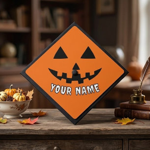 Personalized Orange Pumpkin Halloween Your Name Graduation Cap Topper