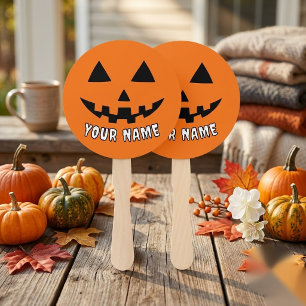 Personalized Orange Pumpkin Halloween Your Name Hand Fan