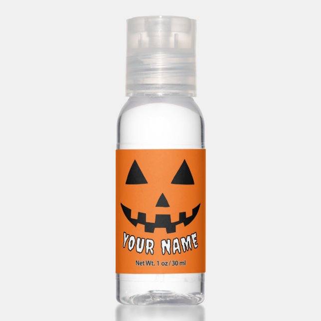 Personalized Orange Pumpkin Halloween Your Name Hand Sanitizer (Front)