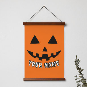 Personalized Orange Pumpkin Halloween Your Name Hanging Tapestry