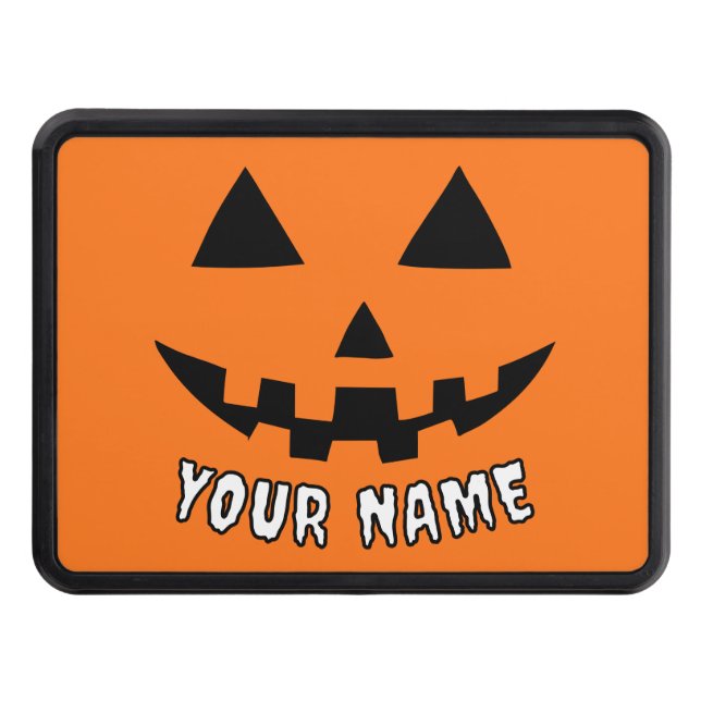 Personalized Orange Pumpkin Halloween Your Name Hitch Cover (Front)