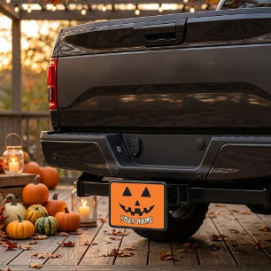 Personalized Orange Pumpkin Halloween Your Name Hitch Cover