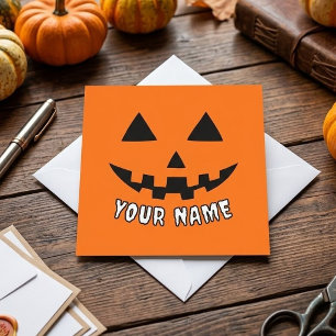 Personalized Orange Pumpkin Halloween Your Name Holiday Card