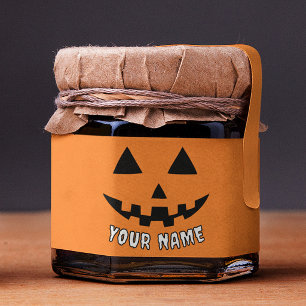 Personalized Orange Pumpkin Halloween Your Name Honey Jar Favors