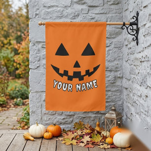 Personalized Orange Pumpkin Halloween Your Name House Flag