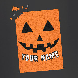 Personalized Orange Pumpkin Halloween Your Name Jigsaw Puzzle