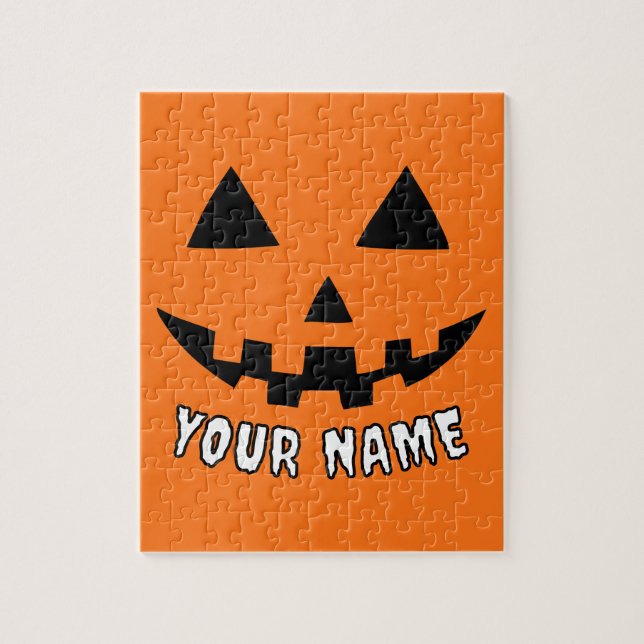 Personalized Orange Pumpkin Halloween Your Name Jigsaw Puzzle (Vertical)