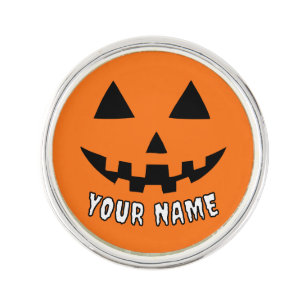 Personalized Orange Pumpkin Halloween Your Name Lapel Pin