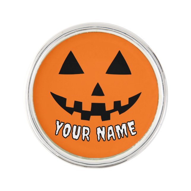 Personalized Orange Pumpkin Halloween Your Name Lapel Pin (Front)