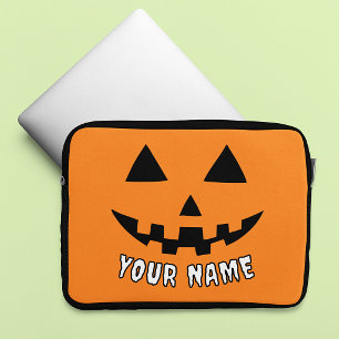 Personalized Orange Pumpkin Halloween Your Name Laptop Sleeve