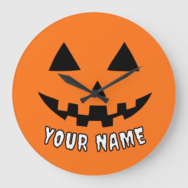 Personalized Orange Pumpkin Halloween Your Name Large Clock (Front)