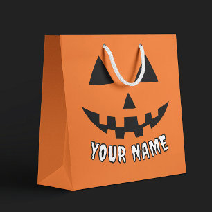 Personalized Orange Pumpkin Halloween Your Name Large Gift Bag