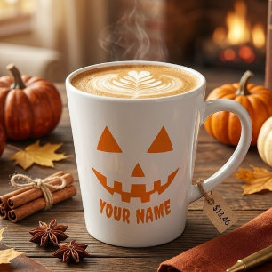 Personalized Orange Pumpkin Halloween Your Name Latte Mug