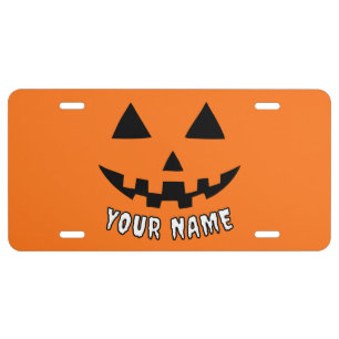 Personalized Orange Pumpkin Halloween Your Name License Plate
