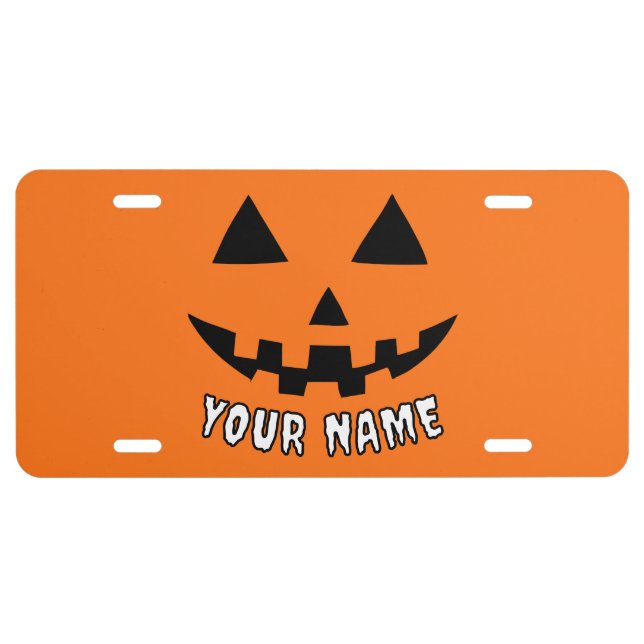 Personalized Orange Pumpkin Halloween Your Name License Plate (Front)