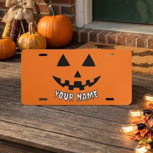 Personalized Orange Pumpkin Halloween Your Name License Plate