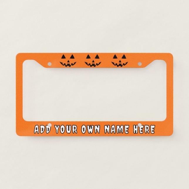 Personalized Orange Pumpkin Halloween Your Name License Plate Frame (Front)