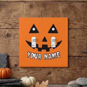 Personalized Orange Pumpkin Halloween Your Name Light Switch Cover