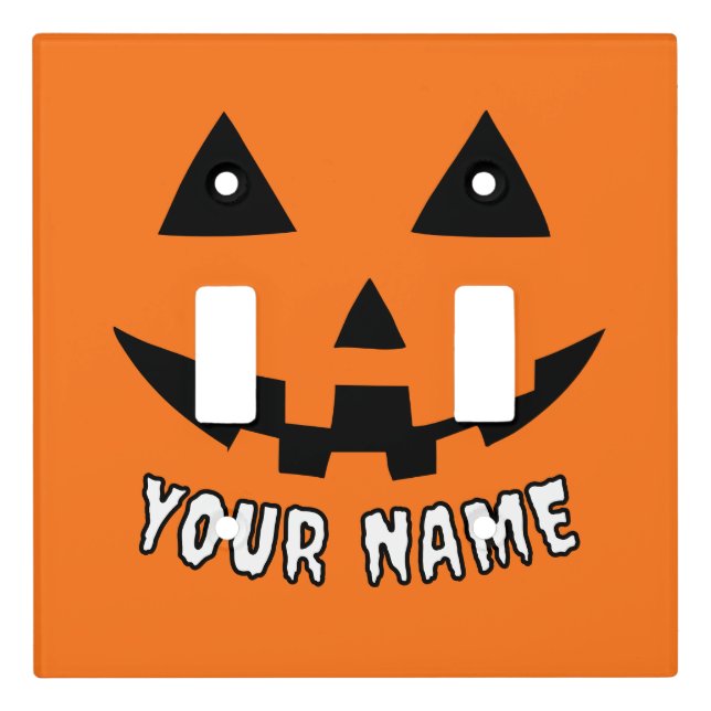 Personalized Orange Pumpkin Halloween Your Name Light Switch Cover (Front)