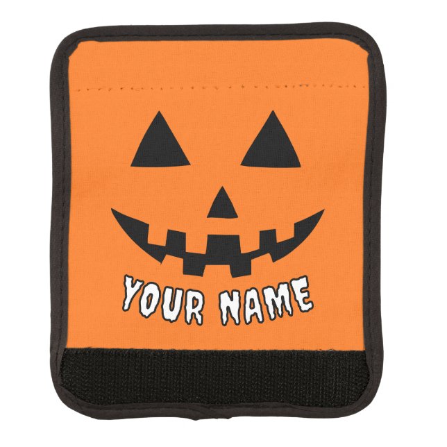 Personalized Orange Pumpkin Halloween Your Name Luggage Handle Wrap (Front)