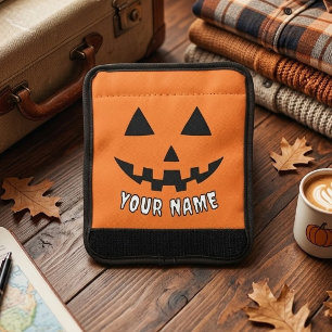 Personalized Orange Pumpkin Halloween Your Name Luggage Handle Wrap