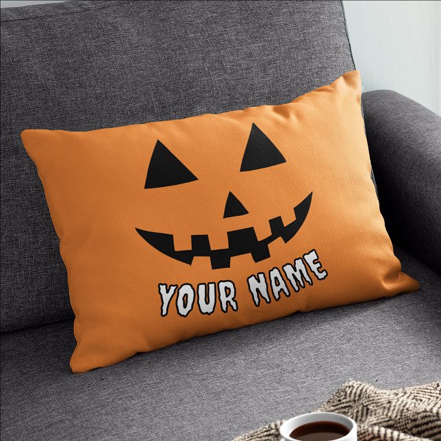 Personalized Orange Pumpkin Halloween Your Name Lumbar Pillow (Creator Uploaded)