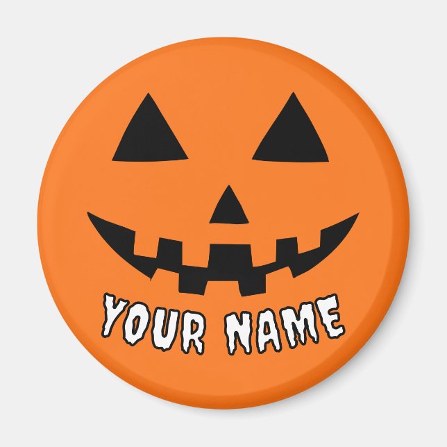 Personalized Orange Pumpkin Halloween Your Name Magnet (Front)