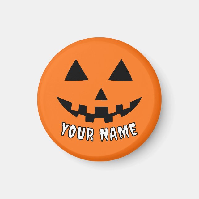 Personalized Orange Pumpkin Halloween Your Name Magnet (Front)