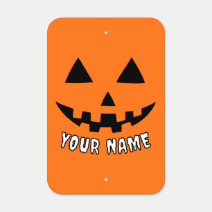 Personalized Orange Pumpkin Halloween Your Name Metal Sign
