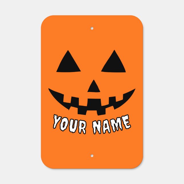 Personalized Orange Pumpkin Halloween Your Name Metal Sign (Front)