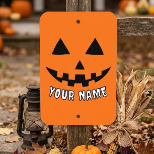 Personalized Orange Pumpkin Halloween Your Name Metal Sign