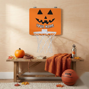 Personalized Orange Pumpkin Halloween Your Name Mini Basketball Hoop