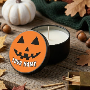 Personalized Orange Pumpkin Halloween Your Name Mini Candle Favors