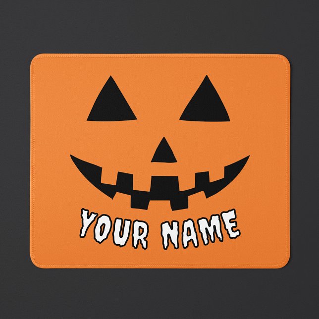 Personalized Orange Pumpkin Halloween Your Name Mouse Pad (Creator Uploaded)