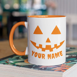 Personalized Orange Pumpkin Halloween Your Name Mug