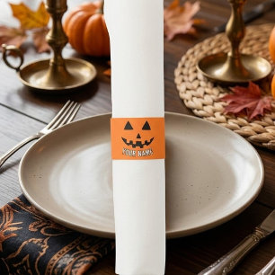 Personalized Orange Pumpkin Halloween Your Name Napkin Bands