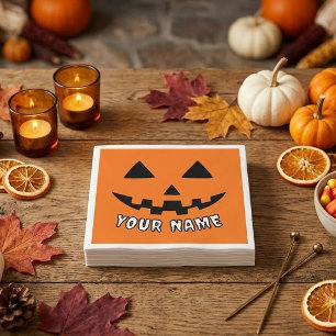 Personalized Orange Pumpkin Halloween Your Name Napkins