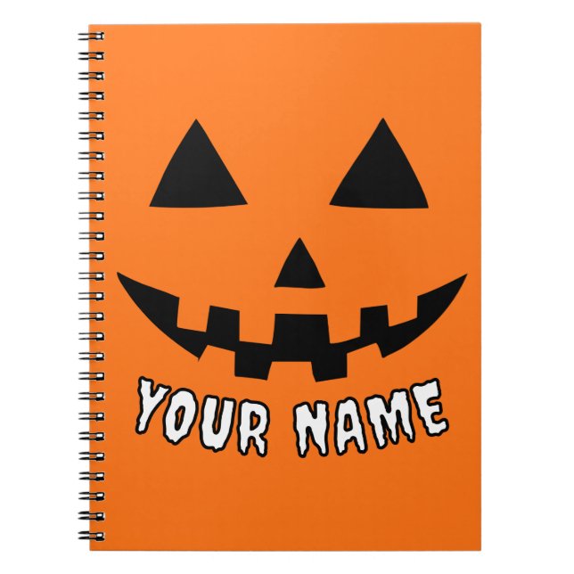 Personalized Orange Pumpkin Halloween Your Name Notebook (Front)