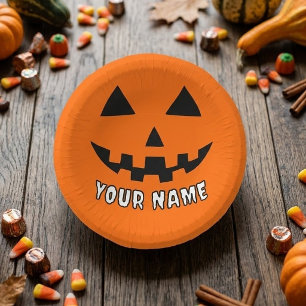 Personalized Orange Pumpkin Halloween Your Name Paper Bowls