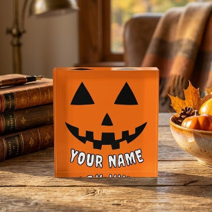 Personalized Orange Pumpkin Halloween Your Name Paperweight