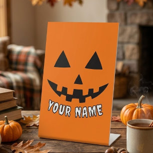 Personalized Orange Pumpkin Halloween Your Name Pedestal Sign