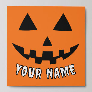 Personalized Orange Pumpkin Halloween Your Name Peel And Stick Photo Tile