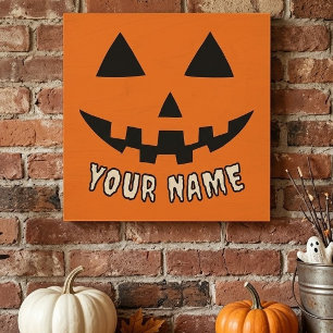 Personalized Orange Pumpkin Halloween Your Name Peel And Stick Photo Tile