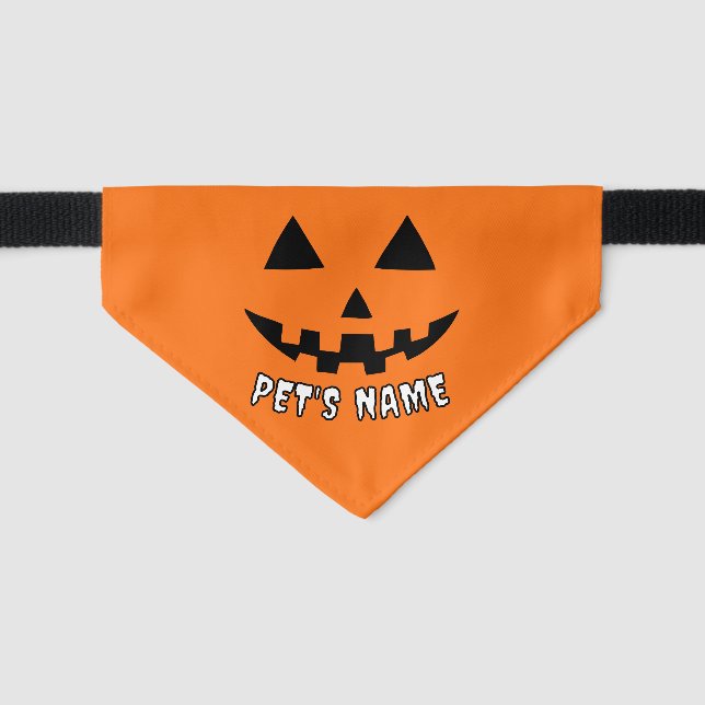Personalized Orange Pumpkin Halloween Your Name Pet Bandana Collar (Front)