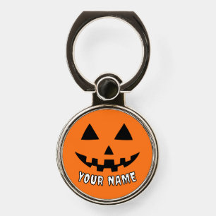 Personalized Orange Pumpkin Halloween Your Name Phone Ring Stand
