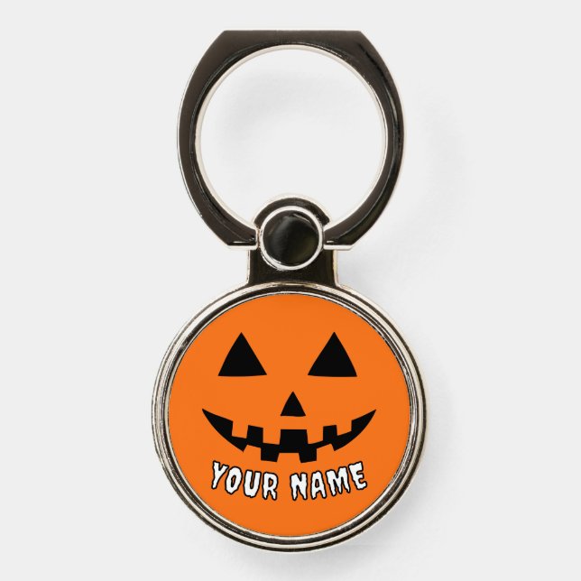 Personalized Orange Pumpkin Halloween Your Name Phone Ring Stand (Front)