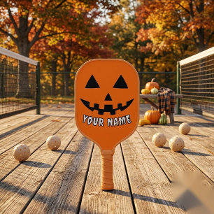 Personalized Orange Pumpkin Halloween Your Name Pickleball Paddle