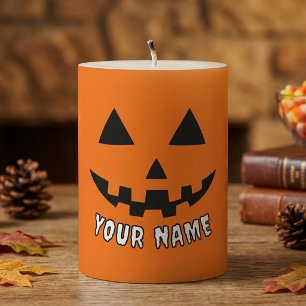 Personalized Orange Pumpkin Halloween Your Name Pillar Candle